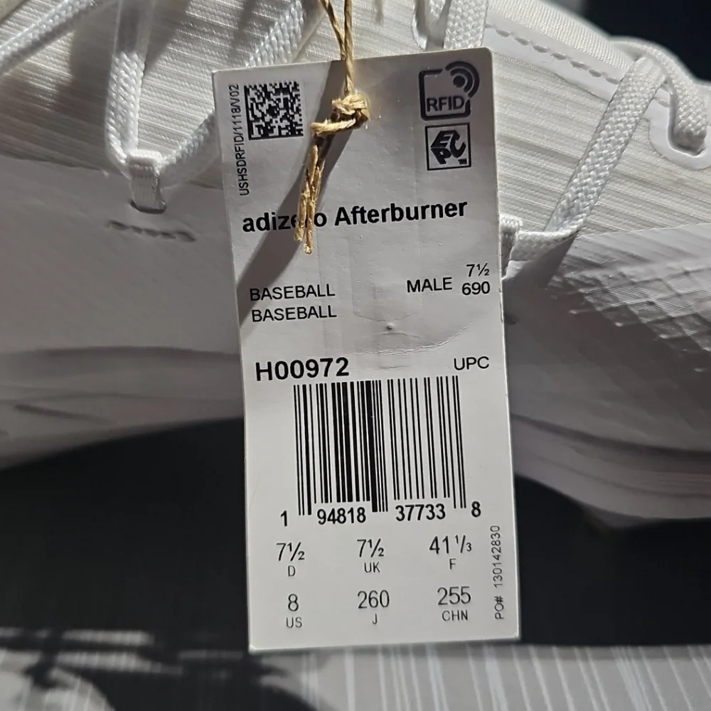 Adidas Adizero Afterburner 8‎ Mens Size 8 White Gold Running Baseball Cleats NWT